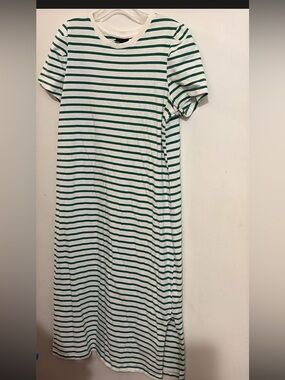 Who What Wear Green and White Striped T-Shirt Dress